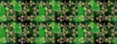 Kar tanelerinin soyut arkaplanlı Noel şablonu. Yeşil ve mavi kar taneleri. Raster illüstrasyonu. Noel ve Yeni Yıl moda baskıları için tatil tasarımı.