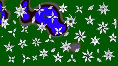 Yeşil renkli bitkilerden oluşan parlak çiçekli çizim deseni.