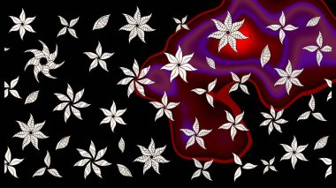 Çiçeksel fantezi tasarımı ve parlak bir arka plan çizimi. Renkli Bahar Teması eskiz kalıbı. Düz Çiçek Elementleri Tasarımı.