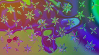 Raster illüstrasyonu. Çiçekli karalama şeklinde Raster çiçek deseni. Yumuşak, yaz çiçekleri yeşil renklerde.