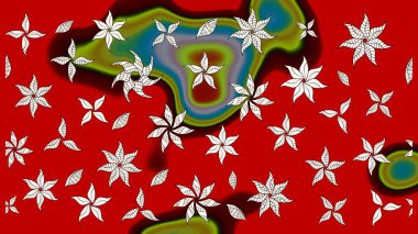 3D çiçekler, eskiz. Raster illüstrasyonu. Kırmızı renklerde.