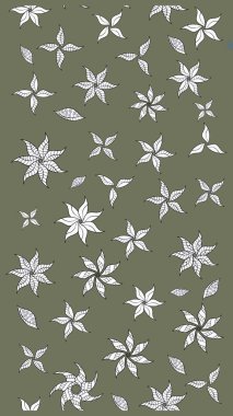 Yumuşak, yeşil renkli bahar çiçekleri. Çiçekli karalama şeklinde Raster çiçek deseni. Raster illüstrasyonu.