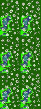 Çiçekli karalama şeklinde Raster çiçek deseni. Yumuşak, yeşil renkli bahar çiçekleri. Raster illüstrasyonu.