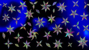 Düz Çiçek Elementleri Tasarımı. Renkli Bahar Teması eskiz kalıbı. Raster illüstrasyonundaki çiçek desenli çizim. Siyah renkte çiçekler.