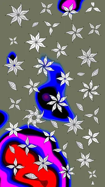 Raster Çiçek İllüstrasyonu güzel tekstil. Yeşil renkli etnik çiçeklerle zarif eskiz deseni.