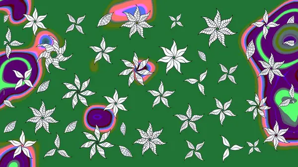 Çiçek desenli çizim. Raster illüstrasyonu. Asya tekstil tarzında. Yeşil renkli çiçekler. Raster illüstrasyonu.