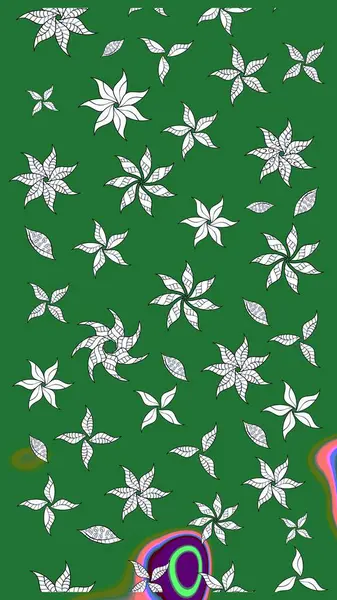 Raster illüstrasyonu. Yeşil renkli çiçekler. Raster illüstrasyonu. Asya tekstil tarzında. Çiçek desenini çiz.