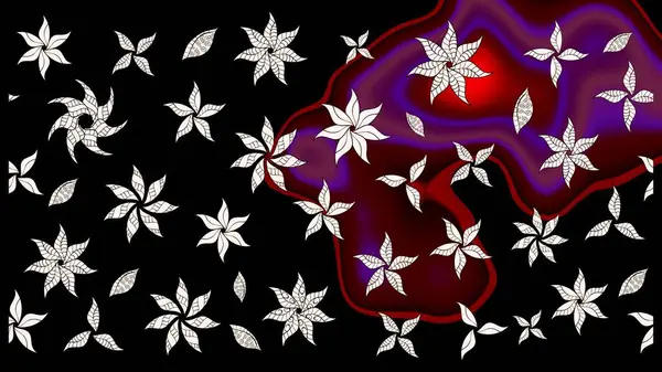 Çiçeksel fantezi tasarımı ve parlak bir arka plan çizimi. Renkli Bahar Teması eskiz kalıbı. Düz Çiçek Elementleri Tasarımı.