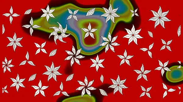 3D çiçekler, eskiz. Raster illüstrasyonu. Kırmızı renklerde.