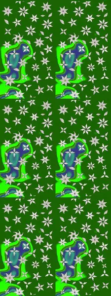 Çiçekli karalama şeklinde Raster çiçek deseni. Yumuşak, yeşil renkli bahar çiçekleri. Raster illüstrasyonu.