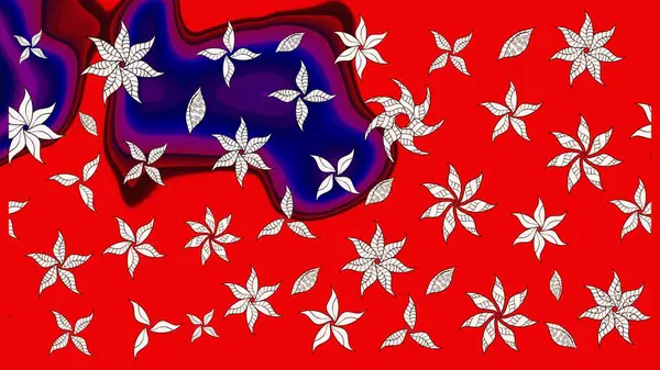 Parlak renkli çiçekli ve kırmızı yapraklı harika bir çiçek deseni. Moda baskıları için zarif bir şablon. Modern çiçek arkaplanı. Halk stili.