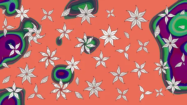 Tomurcukları papatya çiçekleri olan sevimli bir çiçek deseni. Eskiz geçmişi. Raster illüstrasyonu. Kumaş, tekstil, duvar kağıdı baskısı için. Eski usul. Miles Fleur, dandik süs.