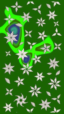 Raster illüstrasyonu. Yeşil renkte karalamalı çiçek deseni çiz.