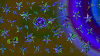 Raster illüstrasyonundaki çiçek desenli çizim. Kahverengi renkte çiçekler.