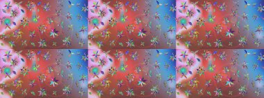 Raster Çiçek İllüstrasyonu 'nun şirin tekstili. Pembe renkli etnik çiçeklerle süslenmiş zarif bir eskiz..