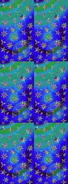 Şirin karalamalı çiçek desenli çizim. Raster illüstrasyonu. El yapımı çiçek ve bitki koleksiyonu. Robot resim tarzı mavi renkler. Raster illüstrasyonu.