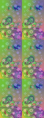 Üzerinde yeşil renkte karalamalar olan çiçek desenleri çiz. Raster illüstrasyonu.