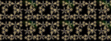 Kar tanelerinin soyut arkaplanlı Noel şablonu. Raster illüstrasyonu. Siyah, kahverengi ve gri renkler. Noel ve Yeni Yıl moda baskıları için tatil tasarımı.