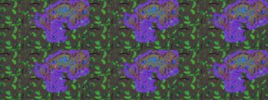 Çiçekle kusursuz desen. Yeşil, mor ve kahverengi renkte çiçekler. Renkli Bahar Temalı Kusursuz Arkaplan. Düz Çiçek Elementleri Tasarımı.