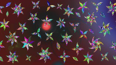 Renkli Yaz Temalı eskiz kalıbı. Düz Çiçek Elementleri Tasarımı. Raster illüstrasyonundaki çiçek desenli çizim. Mor renkte çiçekler.