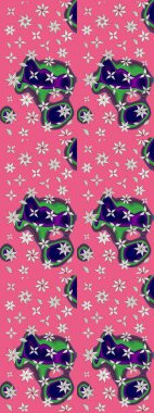 El çizimi çiçekli soyut çizim kalıbı. Raster illüstrasyonu. Pembe renkte çiçekler.