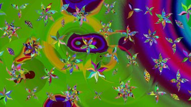 Yeşil renkli çiçekler. Düz Çiçek Elementleri Tasarımı. Renkli Bahar Teması eskiz kalıbı. Sevimli çiçek raster deseni.