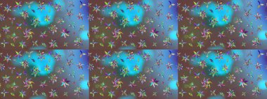 Çiçekli yumuşak bir eskiz şekli. Yumuşak, mavi renkte bahar çiçekleri. Raster çiçekleri klasik tarzda çizilmiş. Raster illüstrasyonu.