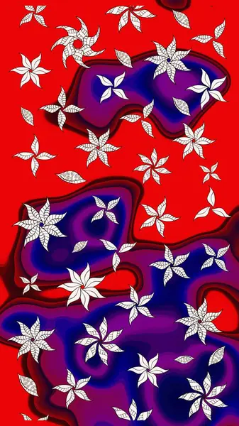 Kırmızı renkte çiçekler. Renkli Yaz Temalı eskiz kalıbı. Raster illüstrasyonundaki çiçek desenli çizim. Düz Çiçek Elementleri Tasarımı.