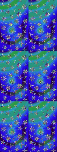 Şirin karalamalı çiçek desenli çizim. Raster illüstrasyonu. El yapımı çiçek ve bitki koleksiyonu. Robot resim tarzı mavi renkler. Raster illüstrasyonu.