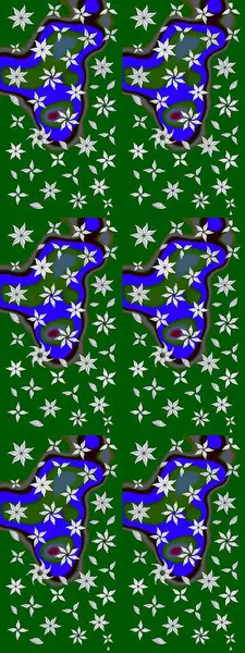 El çizimi. Çiçekli, yapraklı, çiçek desenli eskiz. Raster illüstrasyonu.