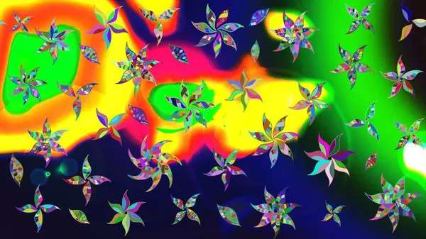 Küçük çiçekteki sevimli çiçek deseni. Varicologreen Raster çizimi. Birçok yeşil soyut çiçekli tropikal çizim deseni.