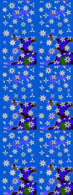 Üzerinde gelincikler ve vadi zambakları olan renkli çiçek desenli nakış deseni. Tekstil tasarımı için mavi renkli geleneksel halk çiçekleri buketi.