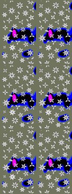 Çiçekli zambakların eskiz geçmişi. Parlak çiçekli kolaj çiçekleri yeşildir. Çiçek tasarımı için inanılmaz kolaj cennet tarzı..