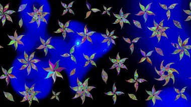 Mavi renklerde. Raster illüstrasyonundaki çiçek desenli çizim. Güzel kumaş deseni. Raster illüstrasyonu.