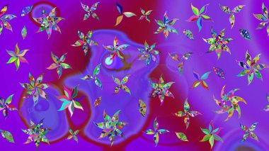 Düz Çiçek Elementleri Tasarımı. Sevimli çiçek raster deseni. Renkli Bahar Teması eskiz kalıbı. Mor renkte çiçekler.