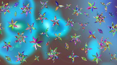 Mavi renkli çiçekler. Çiçek desenli eskiz, darbeler, sıçramalar, yaz çiçekleri. Raster illüstrasyonu.