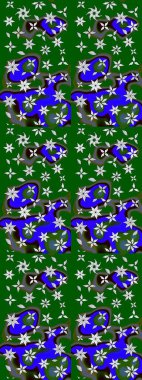 Raster illüstrasyonundaki çiçek desenli çizim. Yeşil renkte çiçekler.