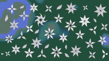 Suluboya elle çizilmiş çiçek desenli eskiz deseni. Parlak renkli fantezi çiçekleri, yapraklar, yeşil renkli tomurcuklar.