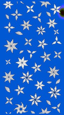 Raster illüstrasyonu. Yumuşak, mavi renkte bahar çiçekleri. Yaprak ve çiçeklerin suluboya resmi, mavi renkte çizim deseni.