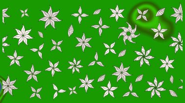 Yeşil renkli etnik çiçeklerle süslenmiş zarif bir eskiz şekli. Asya Tekstil 'inde Raster Çiçek İllüstrasyonu.