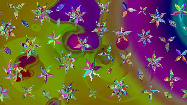 Raster suluboya çiçek deseni, narin çiçekler, yeşil çiçekler, tebrik kartı şablonu. Güzel kumaş deseni.