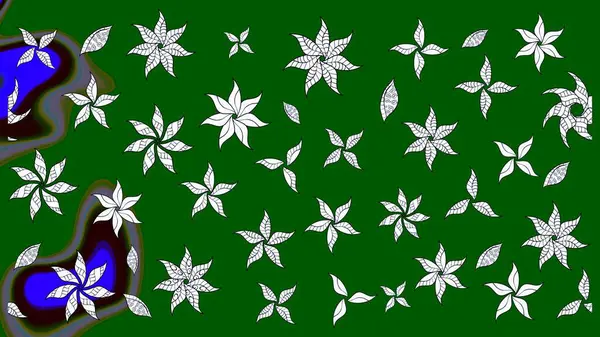 Raster illüstrasyonundaki çiçek desenli çizim. Yeşil renkli çiçekler. Renkli Yaz Temalı eskiz kalıbı. Düz Çiçek Elementleri Tasarımı.