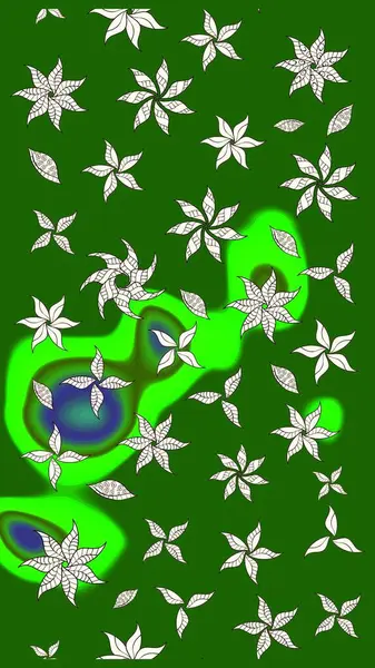 Yeşil renkli Asya tekstili. Raster illüstrasyonu. Çiçek desenini çiz.