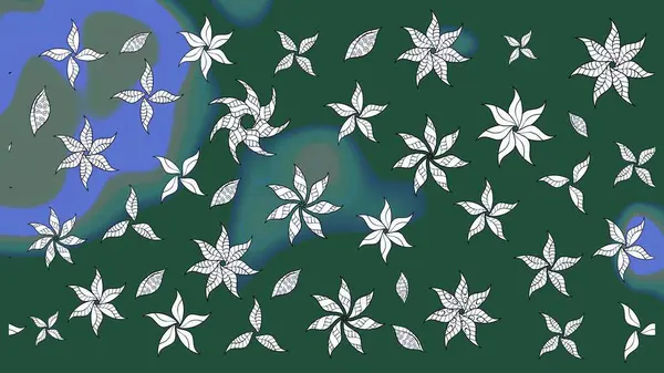 Suluboya elle çizilmiş çiçek desenli eskiz deseni. Parlak renkli fantezi çiçekleri, yapraklar, yeşil renkli tomurcuklar.