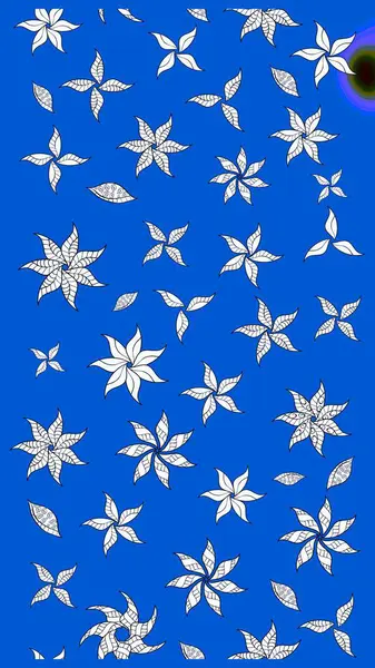 Raster illüstrasyonu. Yumuşak, mavi renkte bahar çiçekleri. Yaprak ve çiçeklerin suluboya resmi, mavi renkte çizim deseni.