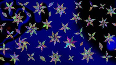 Moda baskısı, albüm, ambalaj kağıdı ve duvar kağıdı için zarif dekoratif süslemeler. Raster illüstrasyonu. Küçük çiçekli basit bir çiçek çizimi. Mavi renkte şirin çiçekler.