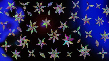 Siyah renkli çiçekler. Düz Çiçek Elementleri Tasarımı. Raster illüstrasyonundaki çiçek desenli çizim. Renkli Bahar Teması çizim şablonu.