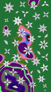 Yeşil renkli çiçekler. Düz Çiçek Elementleri Tasarımı. Renkli Yaz Temalı eskiz kalıbı. Raster illüstrasyonunda çiçek deseni çizimi.