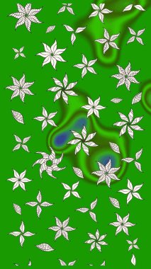 Hediye ambalaj kağıdı, tebrik kartları, posterler ve pankart tasarımı. Raster düz çiçek çizim deseni. Yeşil renkte çiçekler.