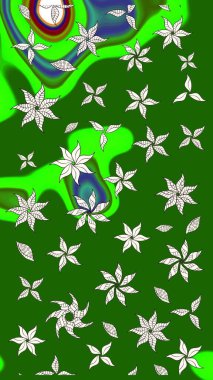 Raster illüstrasyonundaki çiçek desenli çizim. Yeşil renkte çiçekler.